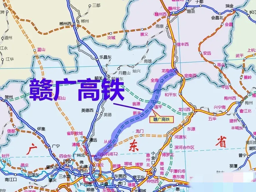 全长312.8公里的赣广高铁,时速350公里,连接赣州西站和广州北站